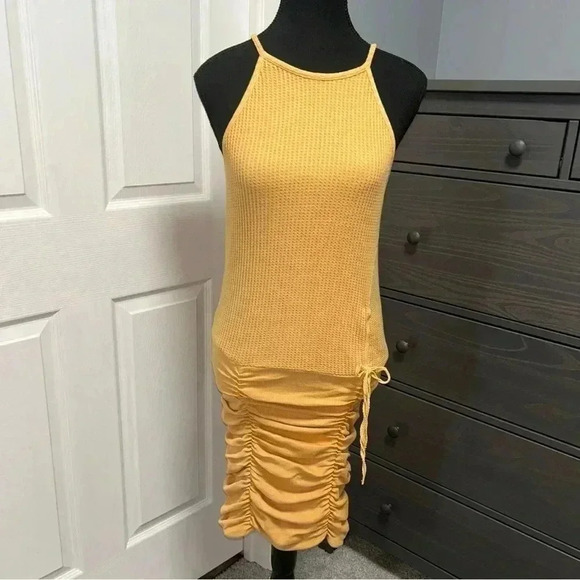 Free People Yellow Ruched Dress - Picture 1 of 8
